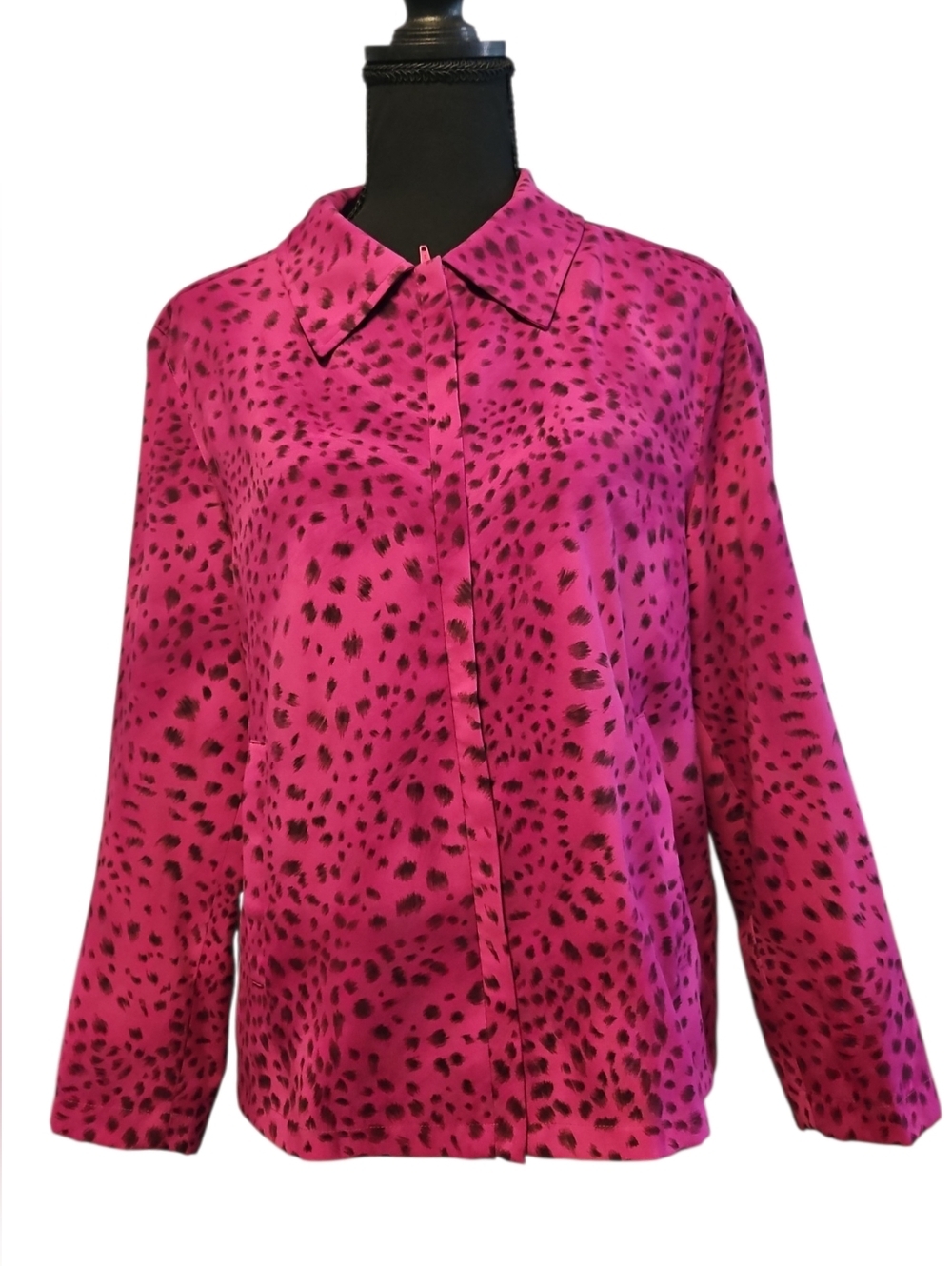 TanJay Fuchsia Pnk Animal Print Leopard Zip Lightweight Jacket Size 8